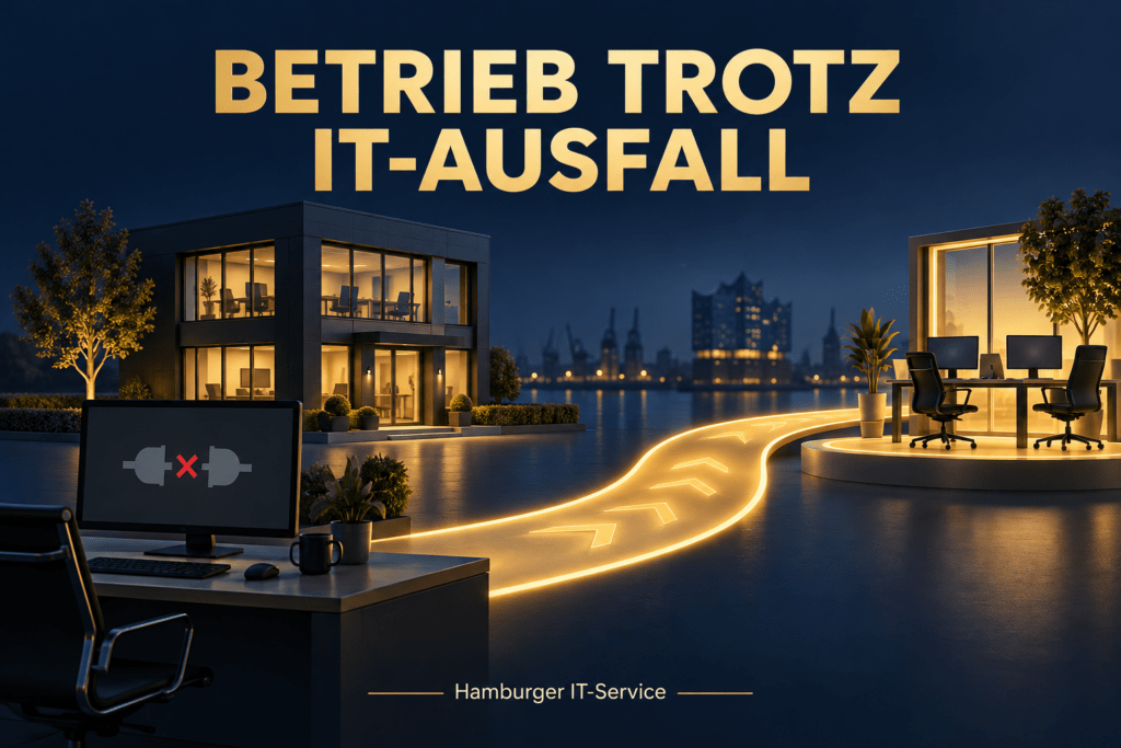 Betrieb trotz IT-Ausfall: Ein beleuchteter Ersatzweg verbindet getrennte Arbeitsbereiche
