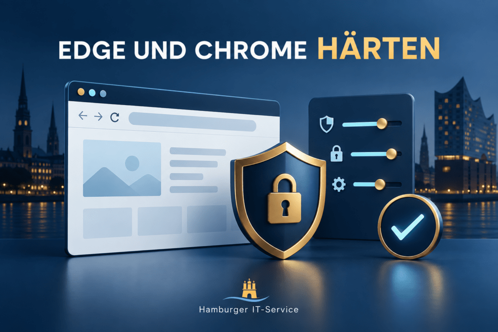 Edge und Chrome härten: Browserfenster mit Richtlinienreglern und Schutzsymbol