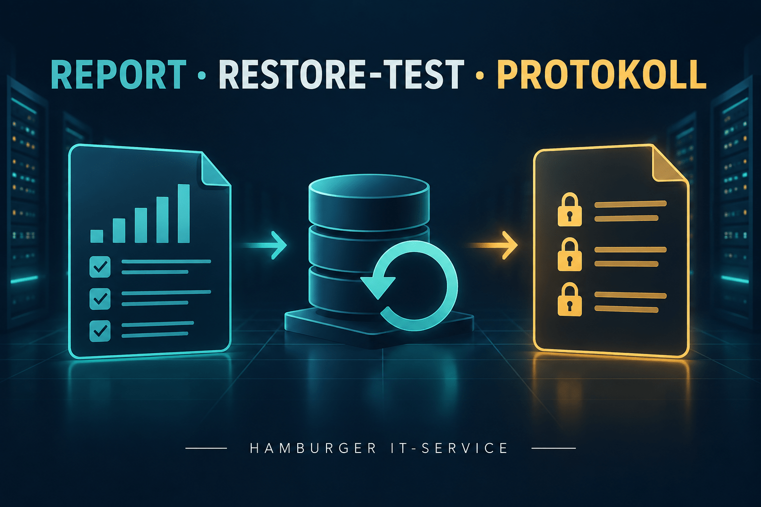 Technischer Ablauf aus Report, Restore-Test und Protokoll
