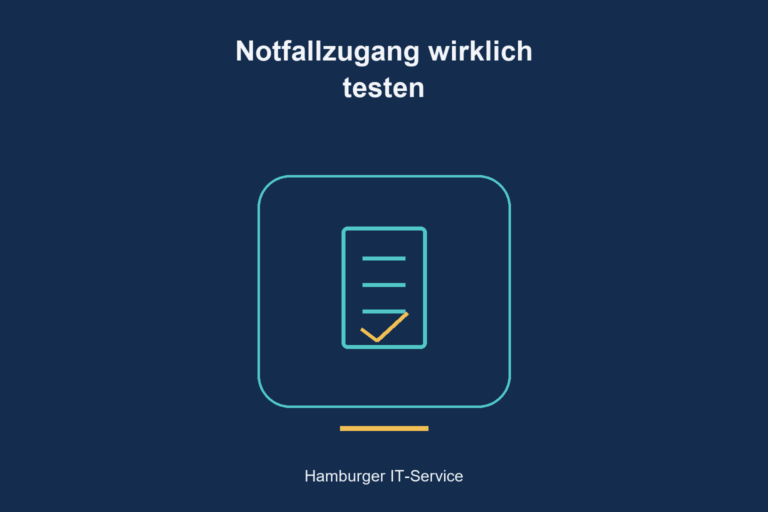 Notfallzugang wirklich testen: schematische Darstellung von Prüfung, Zugängen und Systemen