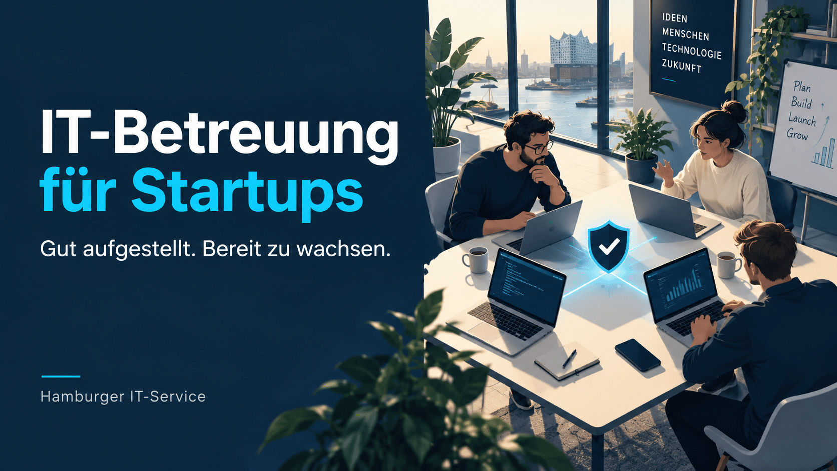 IT-Betreuung für Startups: illustrierte Zusammenarbeit im Unternehmen